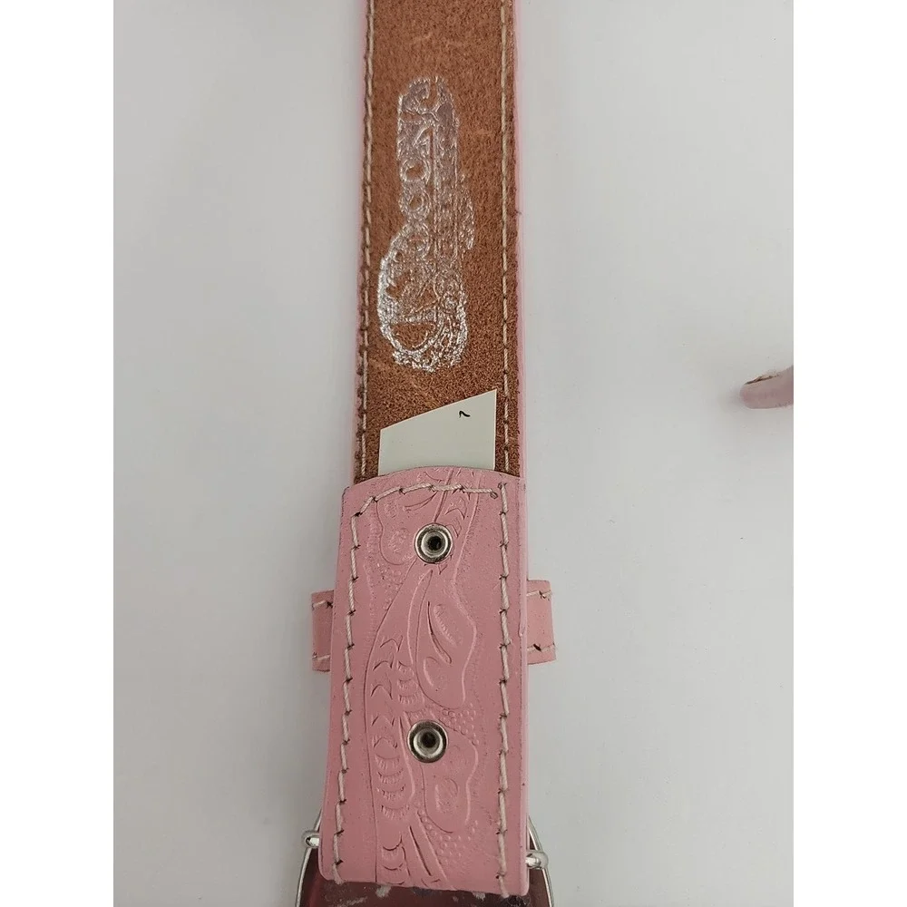 Nocona Belt Co Girls Pink Floral Tooled Leather Belt W/Horsehead Buckle 28